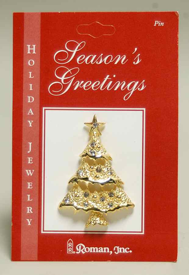 Roman Christmas Jewelry Jeweled Tree Pin-Pierced - No Box by Roman-1