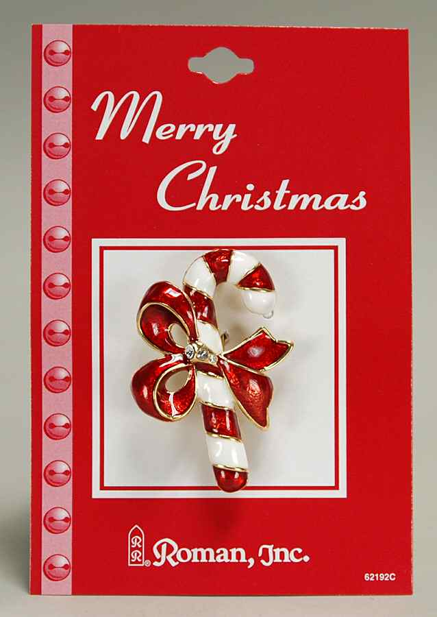 Roman Christmas Jewelry Candy Cane With Bow - No Box by Roman-1