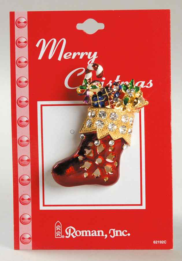 Roman Christmas Jewelry Jeweled Stocking Pin - No Box by Roman-1
