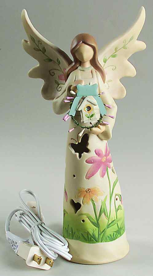 Garden Angels Lighted Angel W/ Birdhouse - Boxed by Roman-1