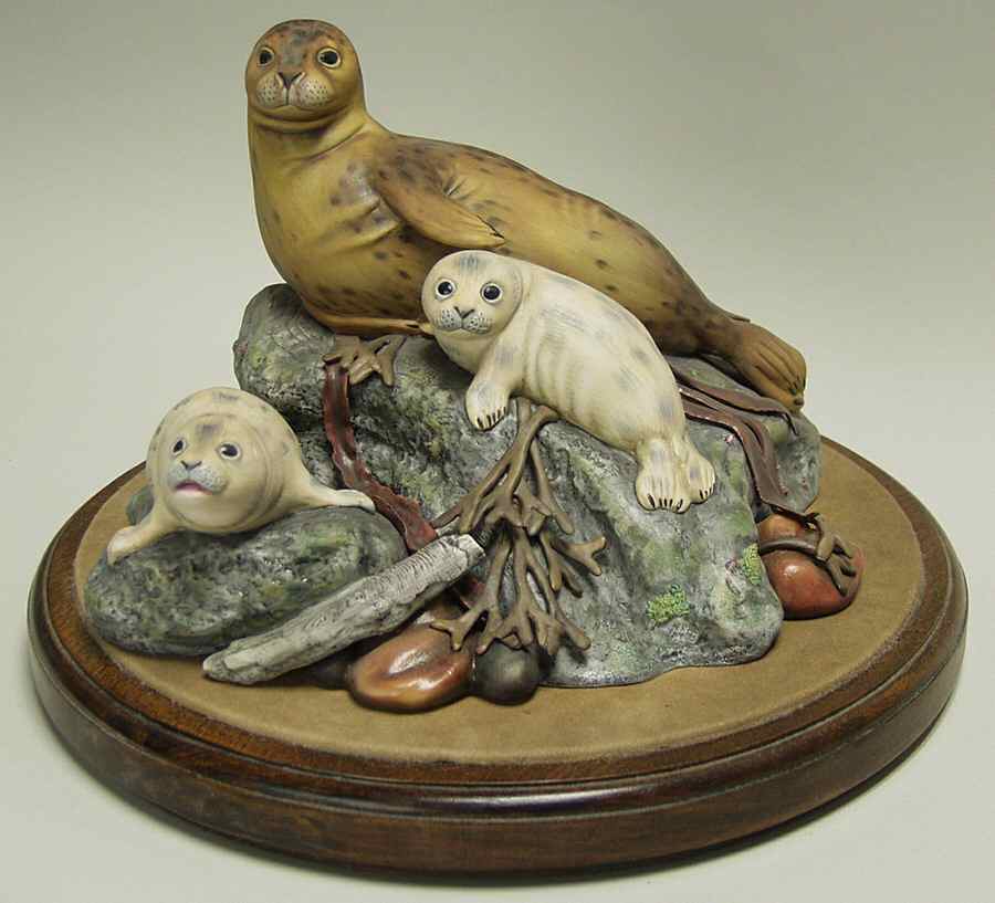 Jefferson Sculptures Harbour Seals With Base - With Box by Royal Doulton-1