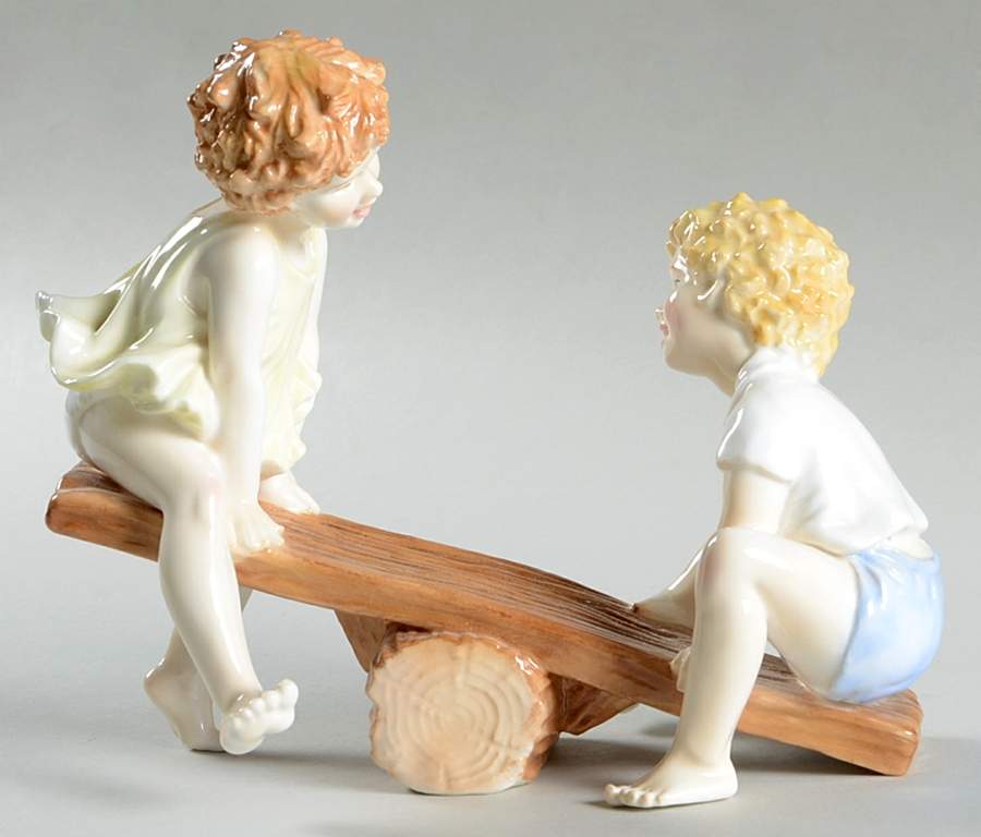 Boys and Girls Come Out To Play See-Saw - Boxed by Royal Worcester-1