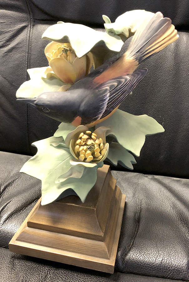 Doughty American Birds Cock-Baltimore Oriole & Tulip Tree - No Box by Royal Worcester-1