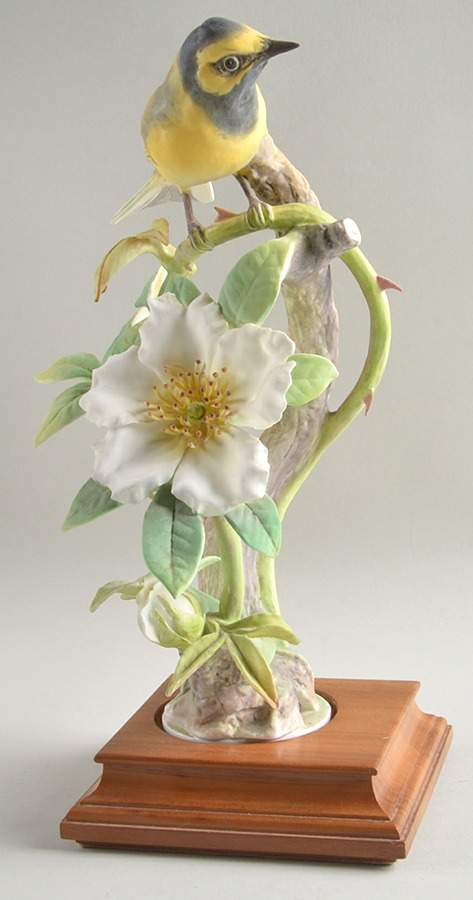 Doughty American Birds Cock-Hooded Warbler & Cherokee Rose - No Box by Royal Worcester-1