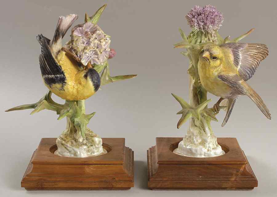 Doughty American Birds American Goldfinches & Thistle Pair - No Box by Royal Worcester-1