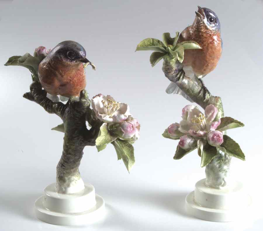 Doughty American Birds Bluebirds & Apple Blossom-Pair - No Box by Royal Worcester-1