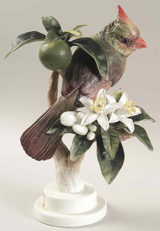 Doughty American Birds Hen-Virginia Cardinal & Orange Blossom - Boxed by Royal Worcester-1