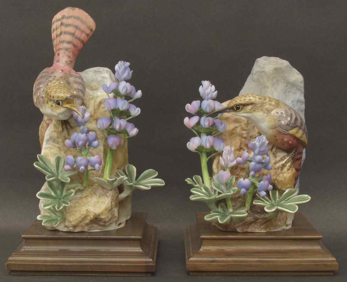Doughty American Birds Canyon Wrens & Wild Lupin-Pair - No Box by Royal Worcester-1