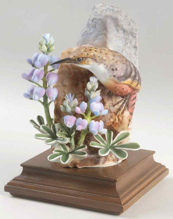 Doughty American Birds Hen-Canyon Wren & Wild Lupin - Boxed by Royal Worcester-1