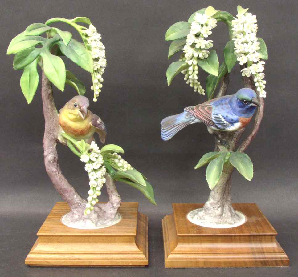 Doughty American Birds Lazuli Buntings & Choke Cherry-Pair - Boxed by Royal Worcester-1