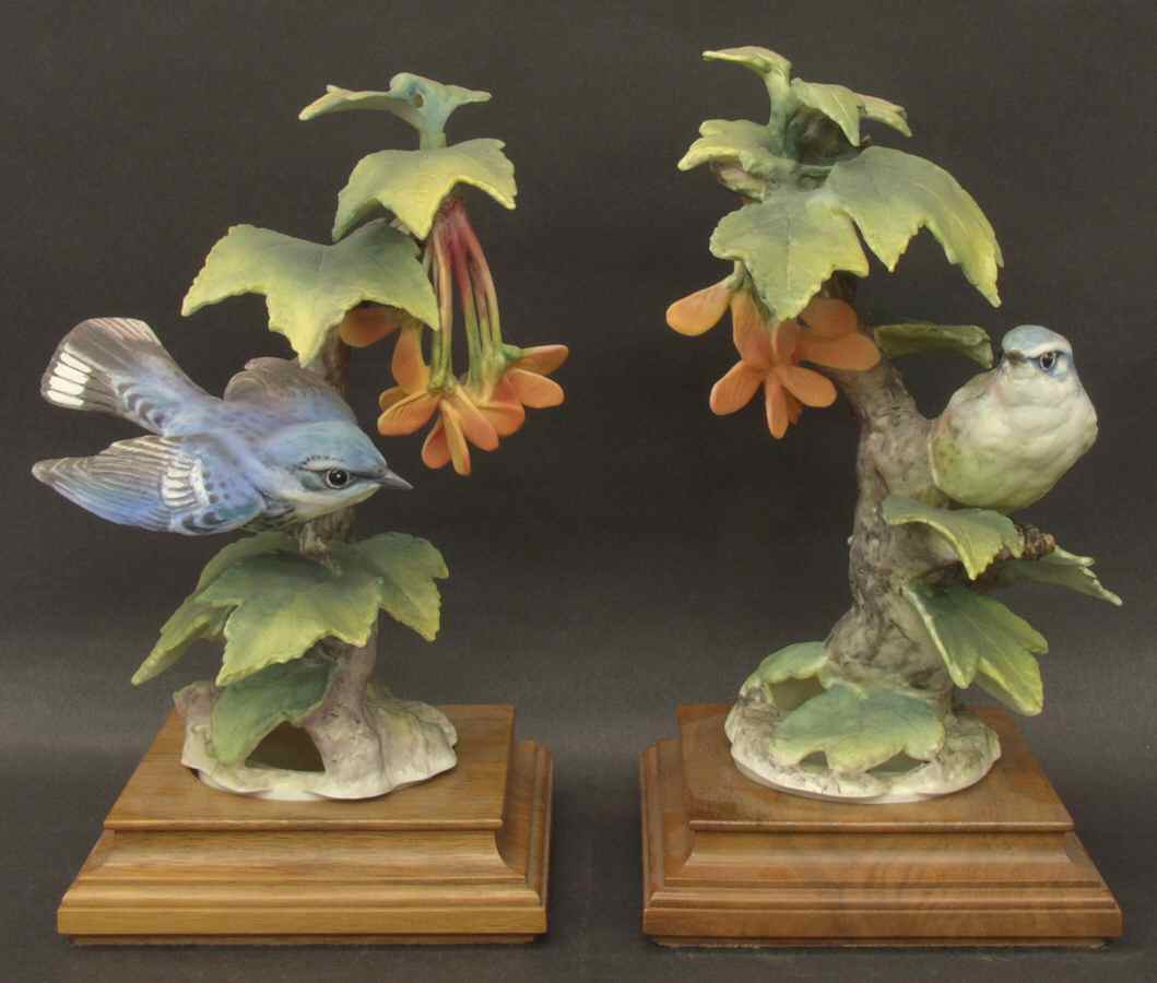 Doughty American Birds Cerulean Warblers & Red Maple-Pair - No Box by Royal Worcester-1