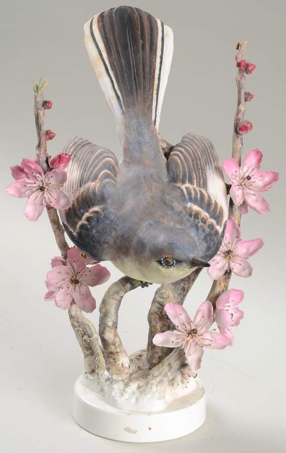 Doughty American Birds Cock-Mockingbird & Peachblossom - No Box by Royal Worcester-1
