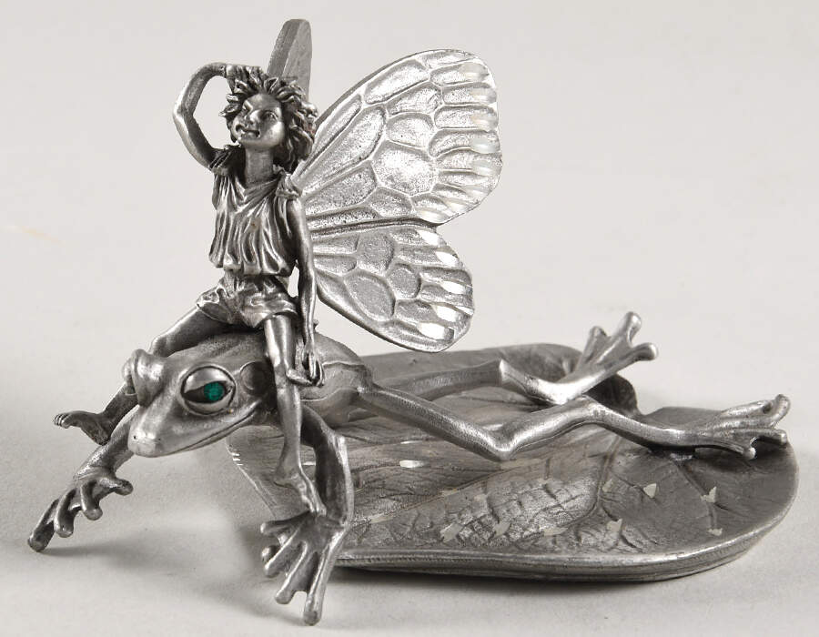 Rawcliffe Pewter Figurine Frog And Fairy On Leaf - No Box by Rawcliffe Pewter-1