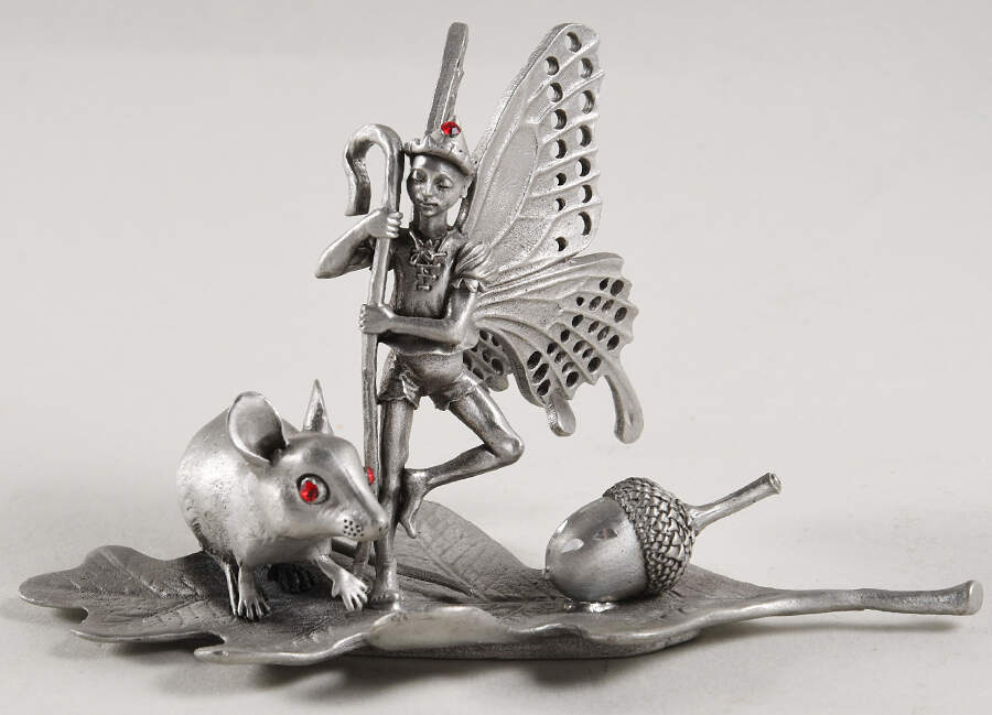 Rawcliffe Pewter Figurine Mouse And Fairy On Leaf With Acorn - No Box by Rawcliffe Pewter-1