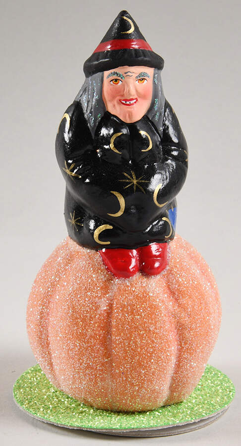 Radko Halloween Giftware Witch On Pumpkin Candy Container - No Box by Christopher Radko-1