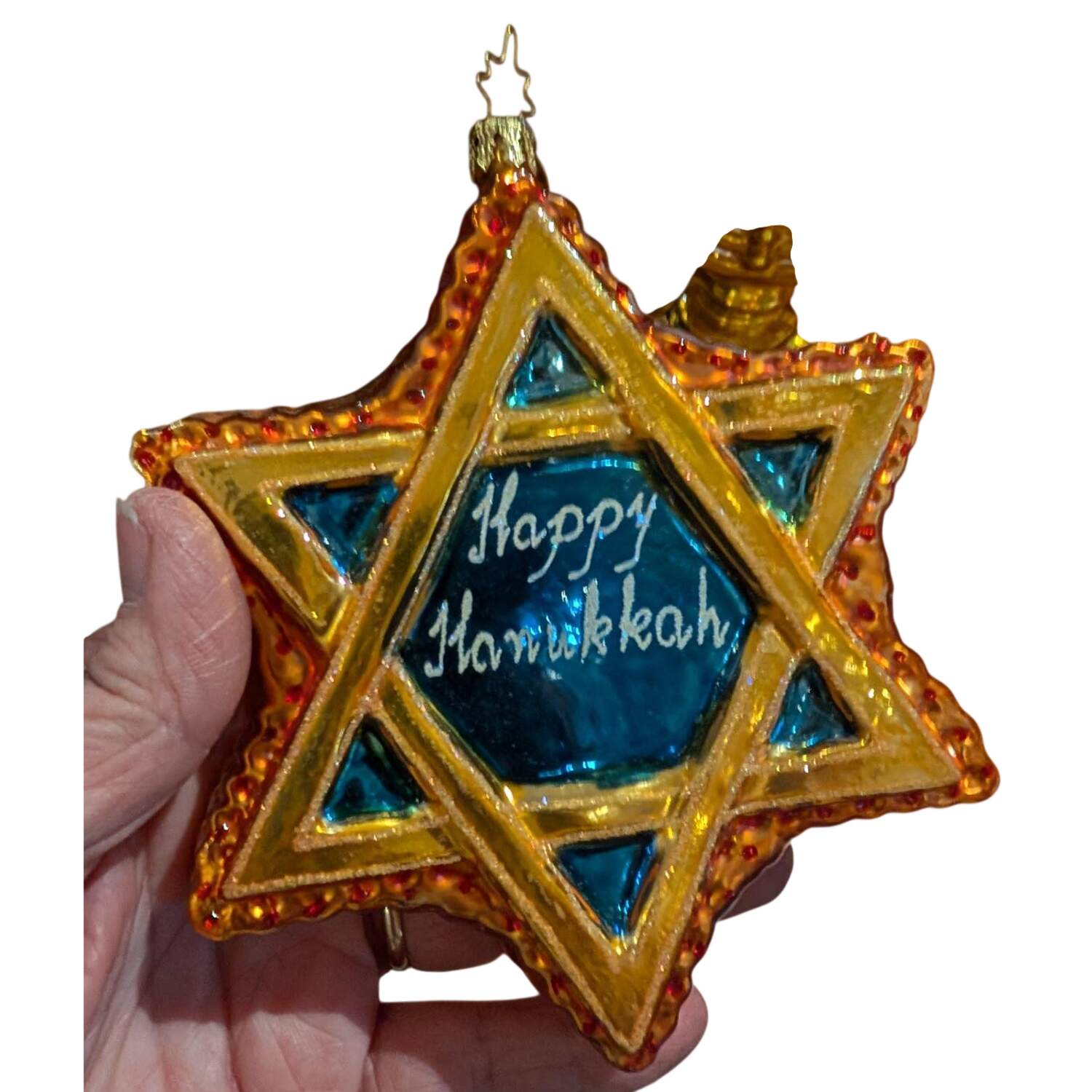 Hanukkah Ornaments Gold Trim David's Star-Silver - No Box by Christopher Radko-1