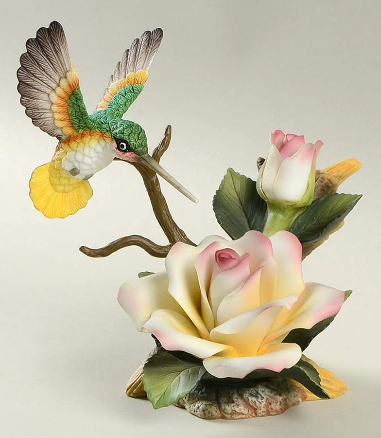 Sadek Bird Figurines Hummingbird With Coral Rose - No Box by Sadek-1