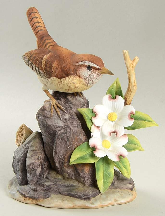 Sadek Bird Figurines Carolina Wren With Dogwood - With Box by Sadek-1