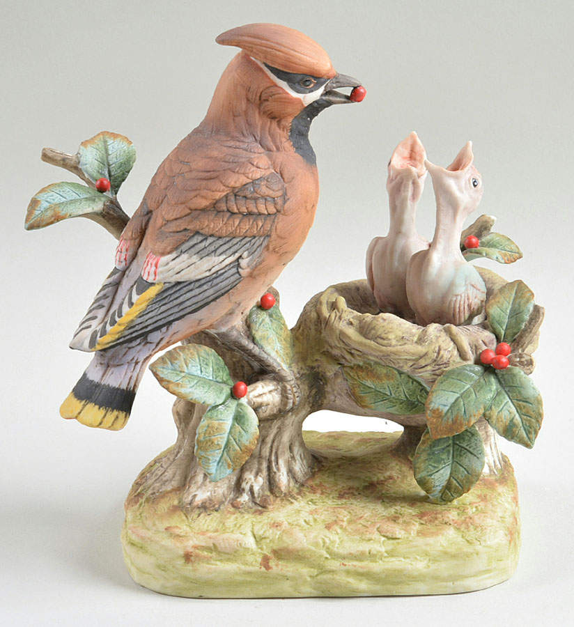 Sadek Bird Figurines Cedar Waxwing With Babies - No Box by Sadek-1