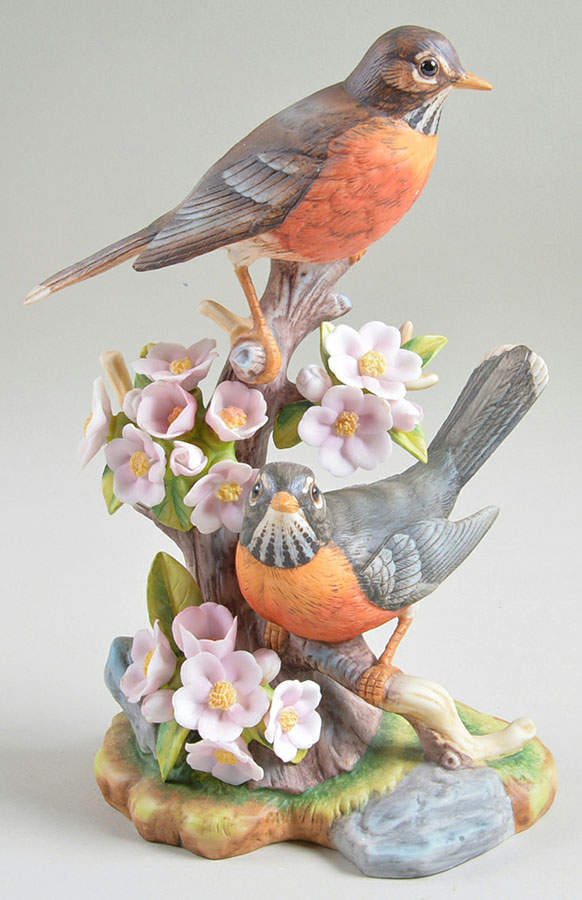 Sadek Bird Figurines Robins With Apple Blossoms - Boxed by Sadek-1