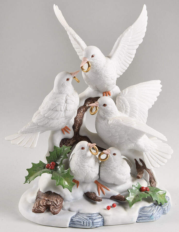 Sadek Bird Figurines 5 Doves With Golden Rings - No Box by Sadek-1