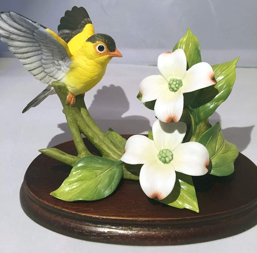 Sadek Bird Figurines Goldfinch With Dogwood - No Box by Sadek-1