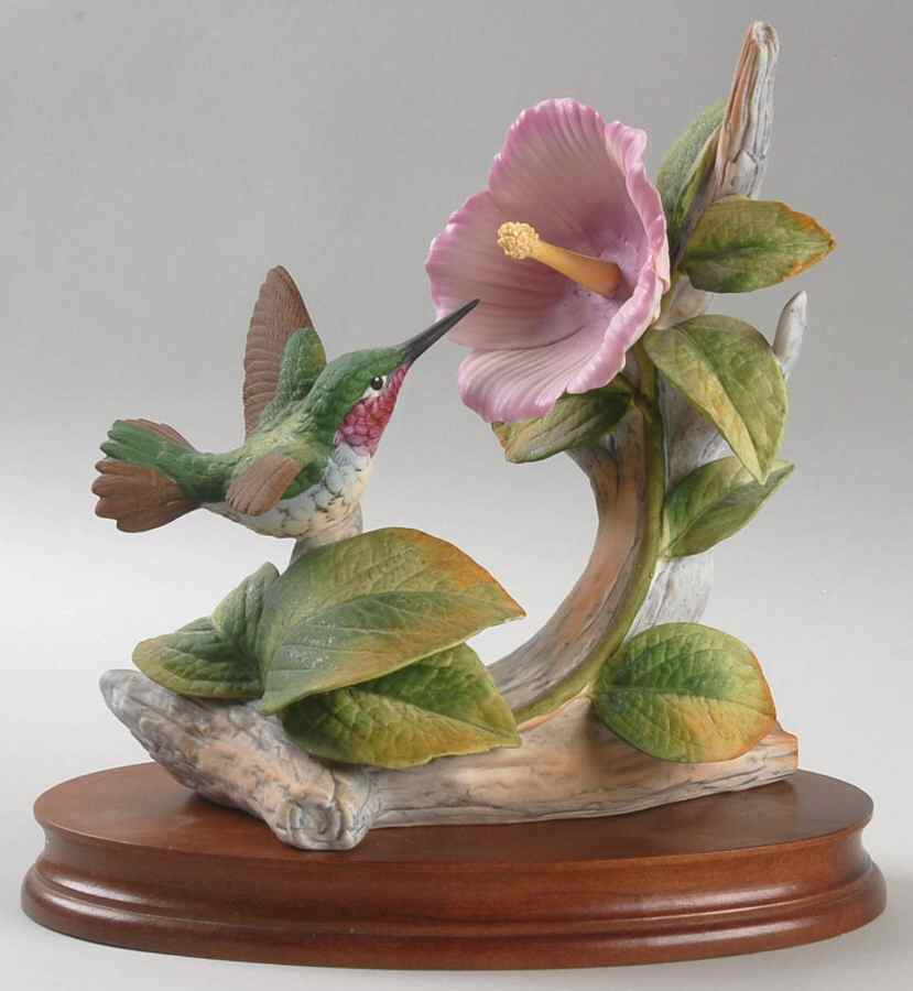 Sadek Bird Figurines Hummingbird With Pink Hibiscus - Boxed by Sadek-1