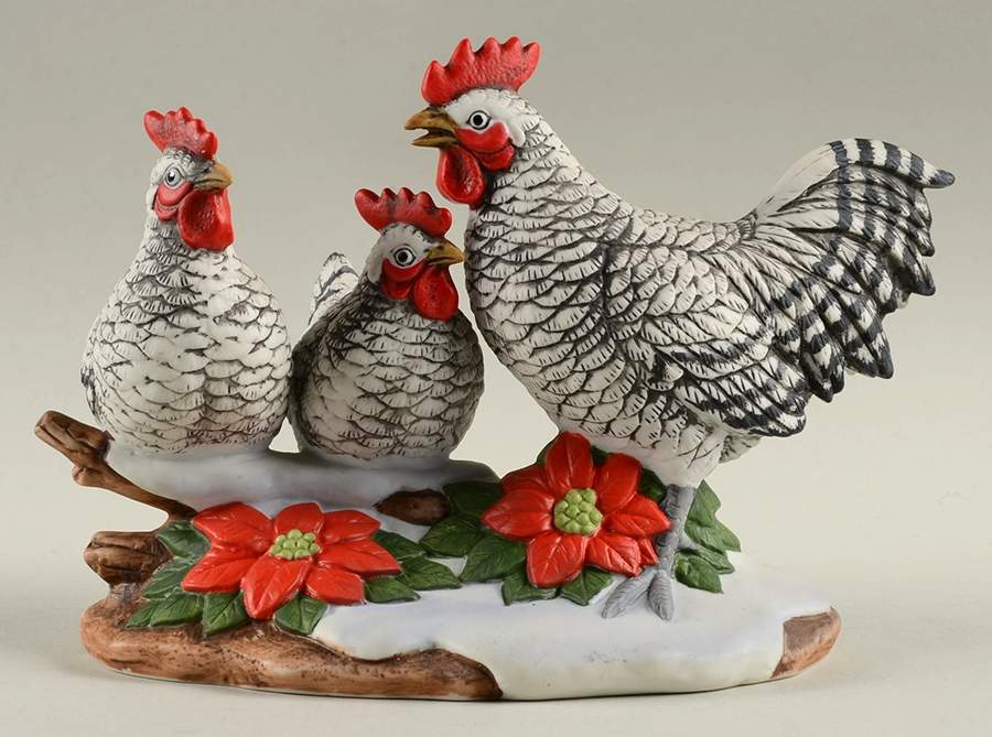 Sadek Bird Figurines French Hens W/ Poinsettia - Boxed by Sadek-1