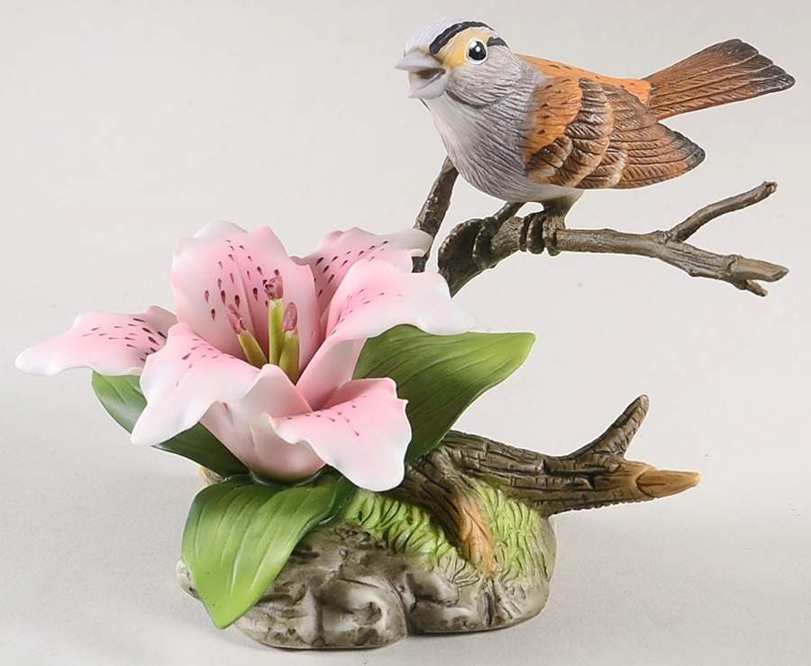 Sadek Bird Figurines Pink Lily With Sparrow - No Box by Sadek-1