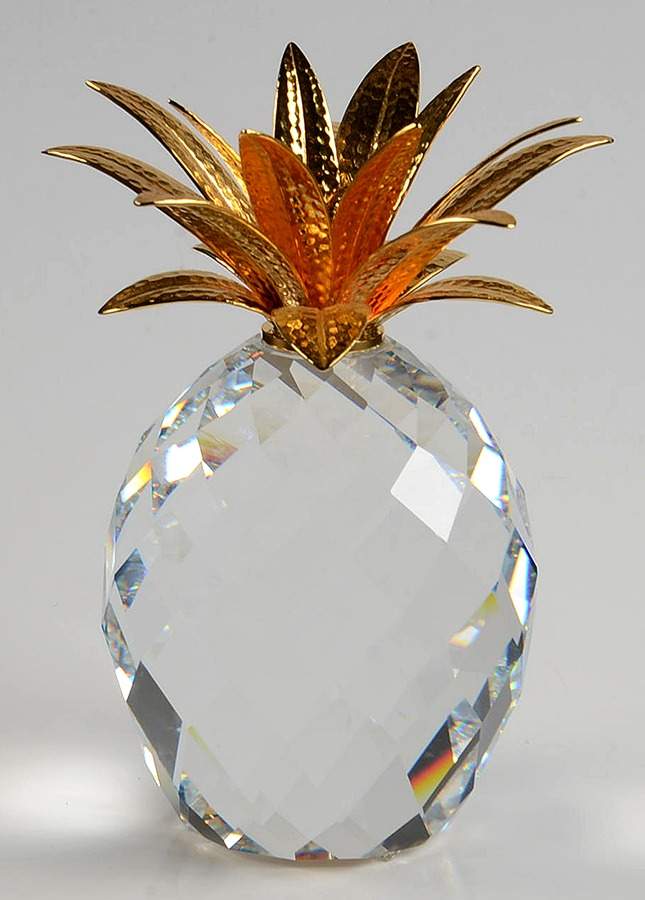 Sparkling Fruit Pineapple-Large Gold Hammered Leaves - Boxed by Swarovski-1