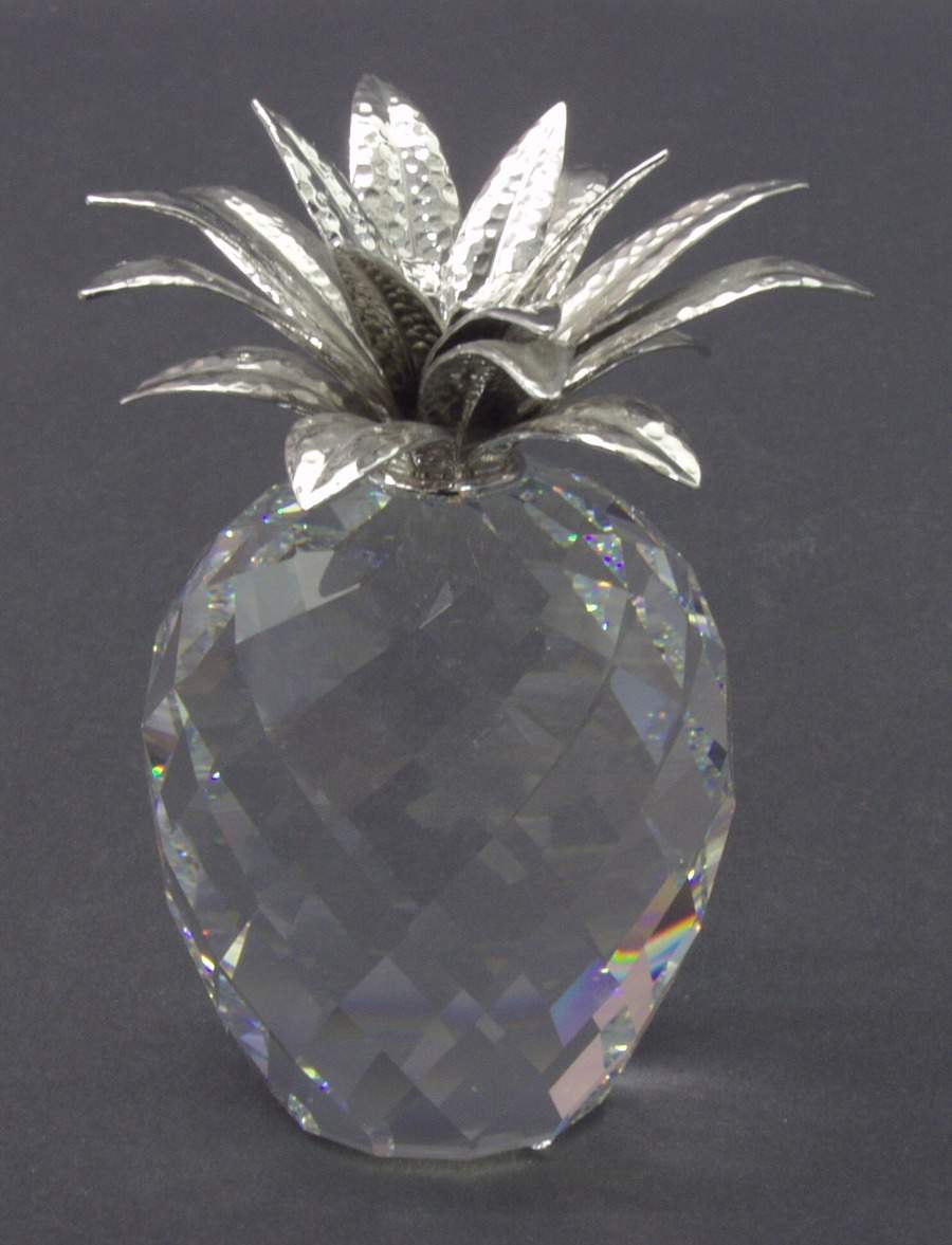 Sparkling Fruit Pineapple-Large Rhodium Hammered Leaves - No Box by Swarovski-1