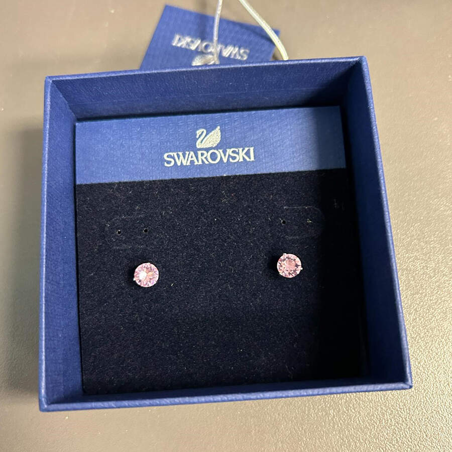 Earrings Solitaire Pink Earrings - No Box by Swarovski-1