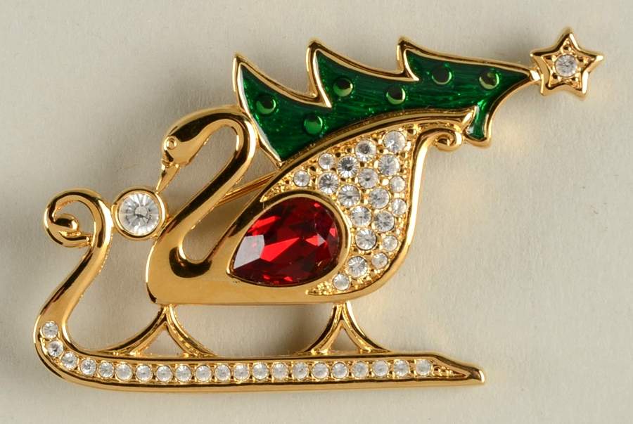 Christmas Brooches Swan Sleigh - Boxed by Swarovski-1