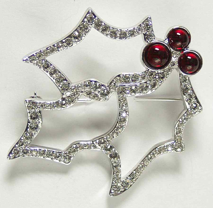Christmas Brooches Holly Berries - No Box by Swarovski-1