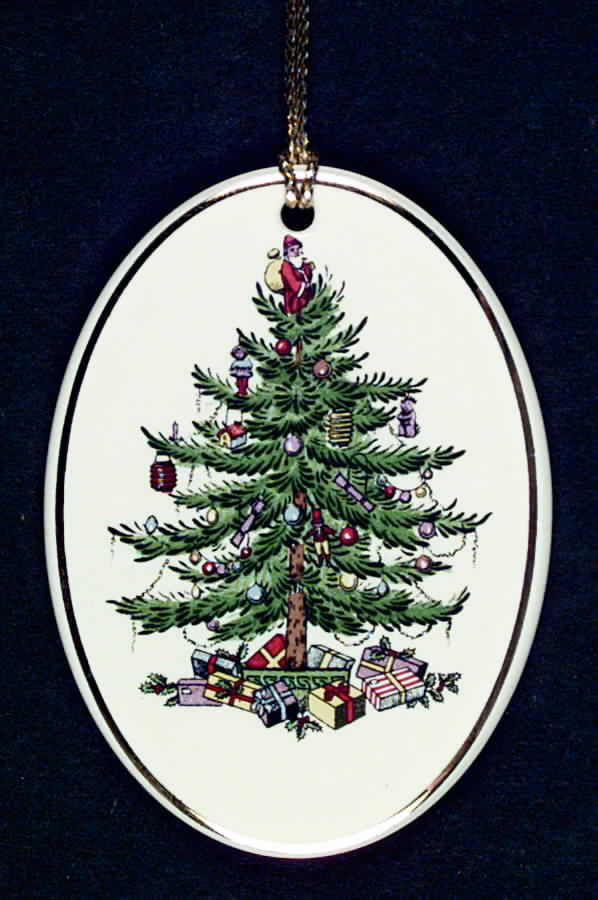 Annual Christmas Tree Ornament Gold Trim - Oval - With Box by Spode-1