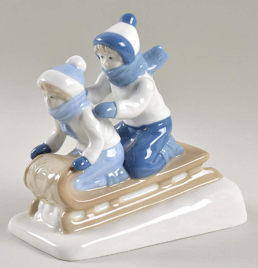 Paul Sebastian Figurines Boy And Girl On Sled - No Box by Paul Sebastian-1
