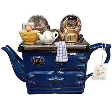 Swineside Tea Pot Blue Stove With Kettle - No Box by Swineside Teapottery-1