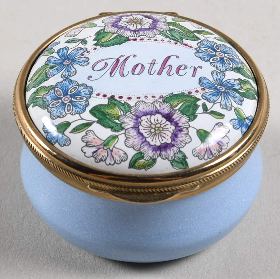 Connoisseurs Mother-Round,Blue,Purple Flowers - With Box by Staffordshire Enamels-1