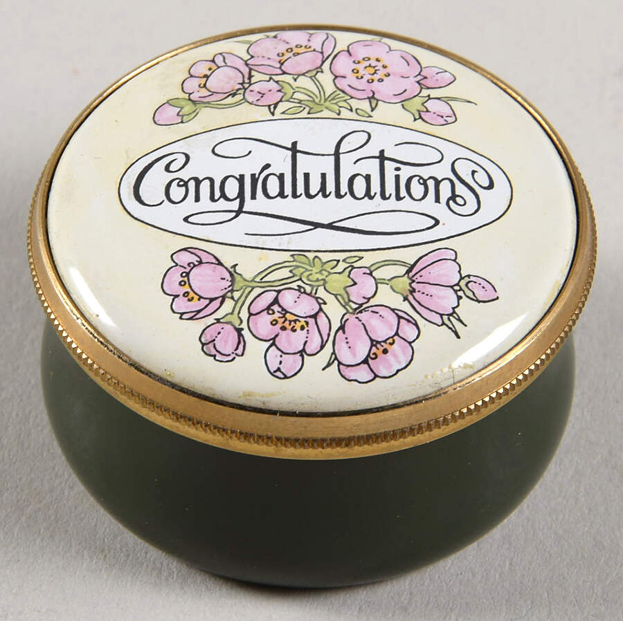 Connoisseurs Congratulations-Round,Pink Flowers - No Box by Staffordshire Enamels-1