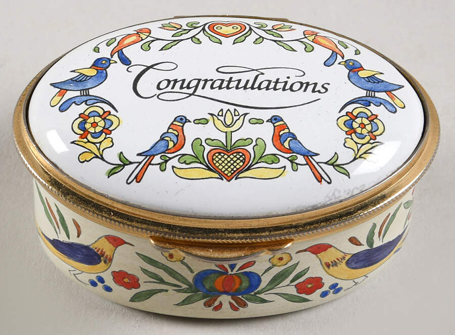 Connoisseurs Congratulations-Oval,Birds  - Boxed by Staffordshire Enamels-1