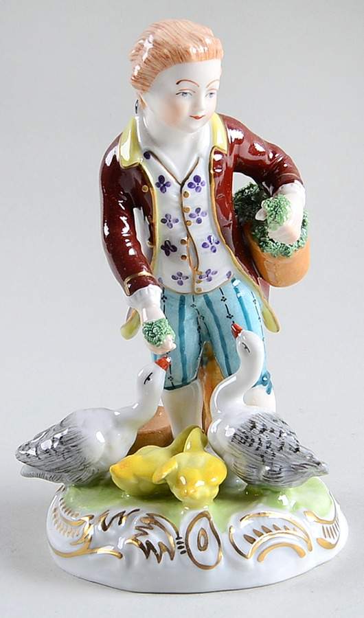 Saxonian Dresden Figurines Boy Feeding Ducks - No Box by Saxonian-1