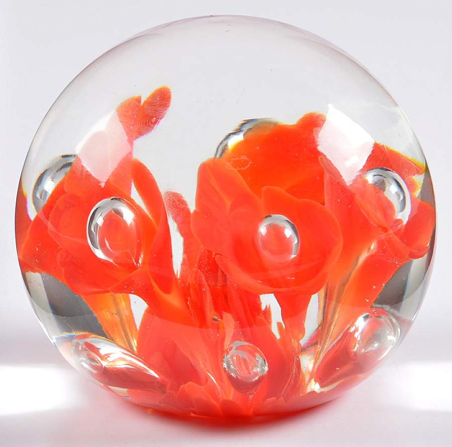 Paperweight Orange Floral Paperweight - No Box by St. Clair Crystal-1