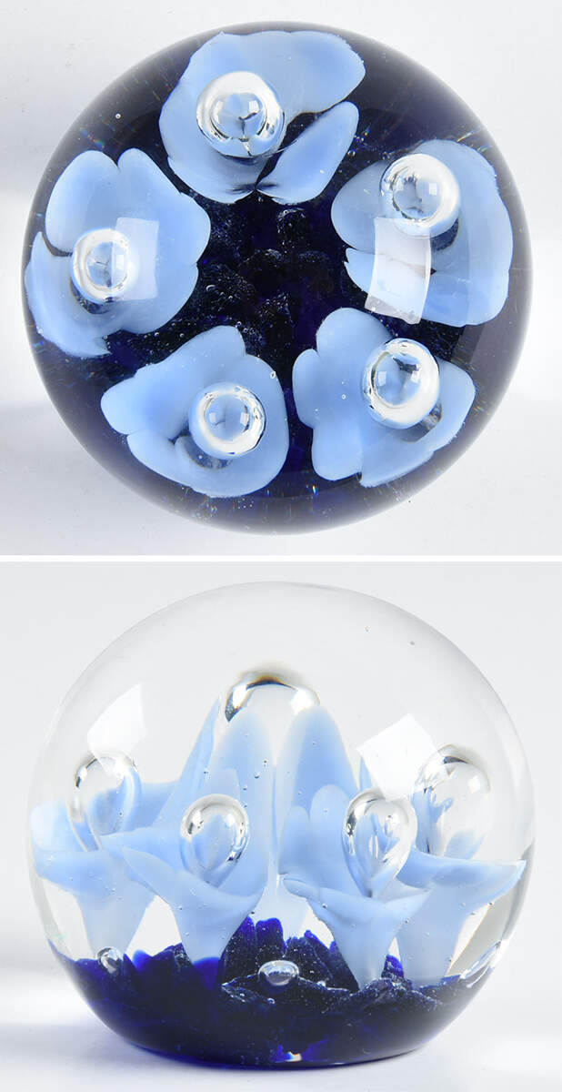 Paperweight Blue Flowers - No Box by St. Clair Crystal-1