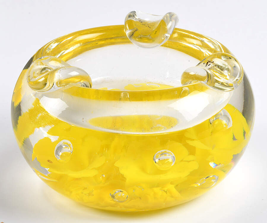 Paperweight Yellow Floral Ashtray-3 Slot - No Box by St. Clair Crystal-1