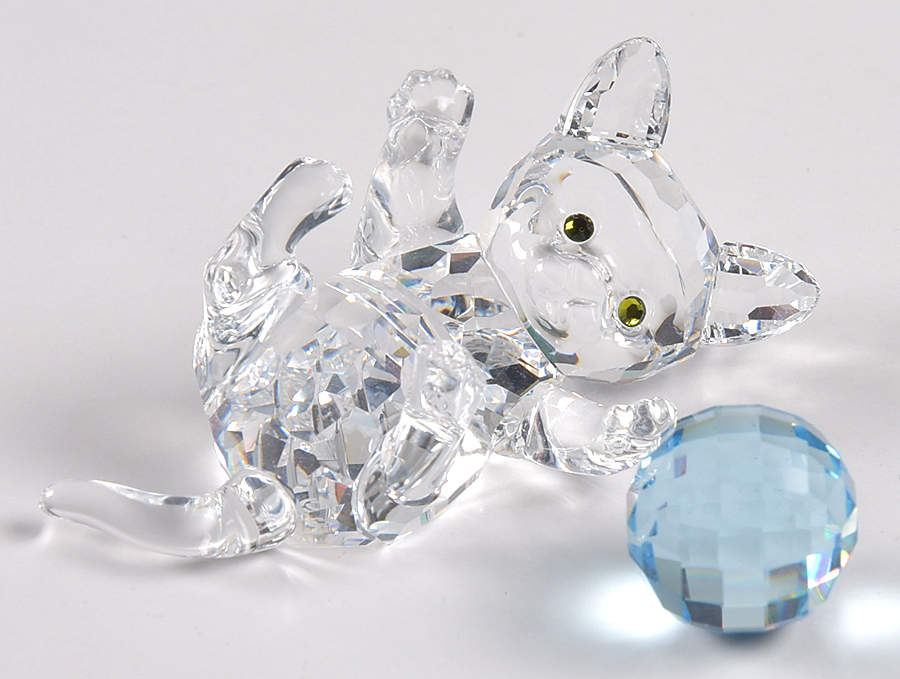 The Peaceful Countryside Kitten Lying-With Blue Crystal Ball - Boxed by Swarovski-1