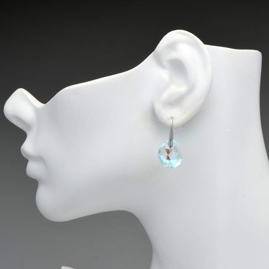Earrings Galet - Light Azore Blue/Rhodium - Boxed by Swarovski-3