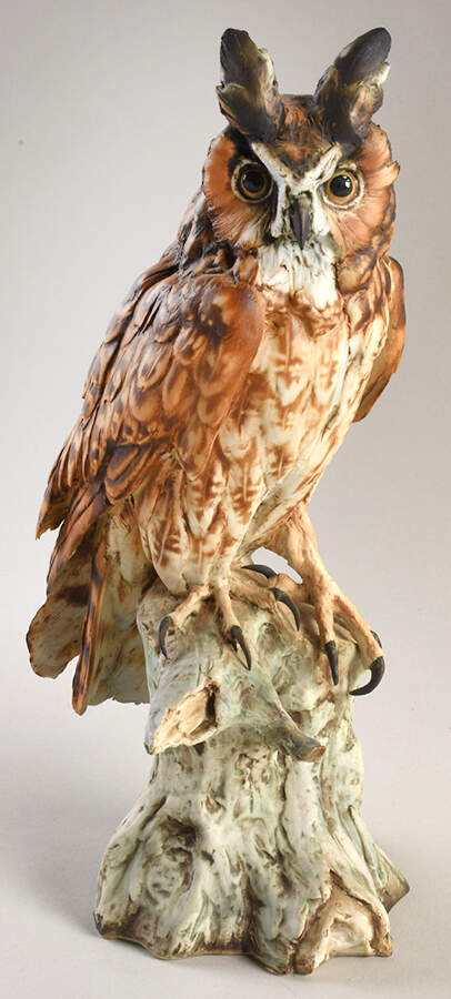 Tay Figurine Horned Owl On Stump - No Box by Tay Porcelain-1