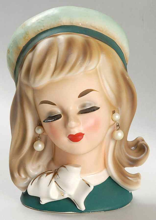 Trimont Miscellaneous Head Vase Green Hat&Pearls - No Box by Trimont (Japan)-1