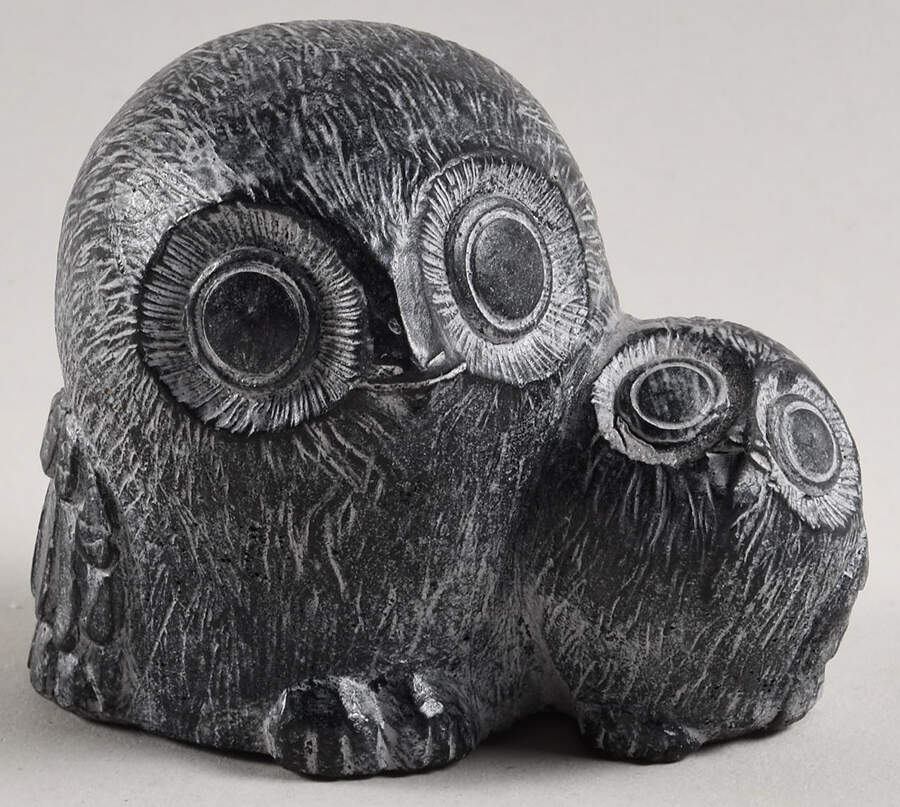 Soapstone Inuit Figurines Owl Pair - Boxed by The Wolf Sculptures-1