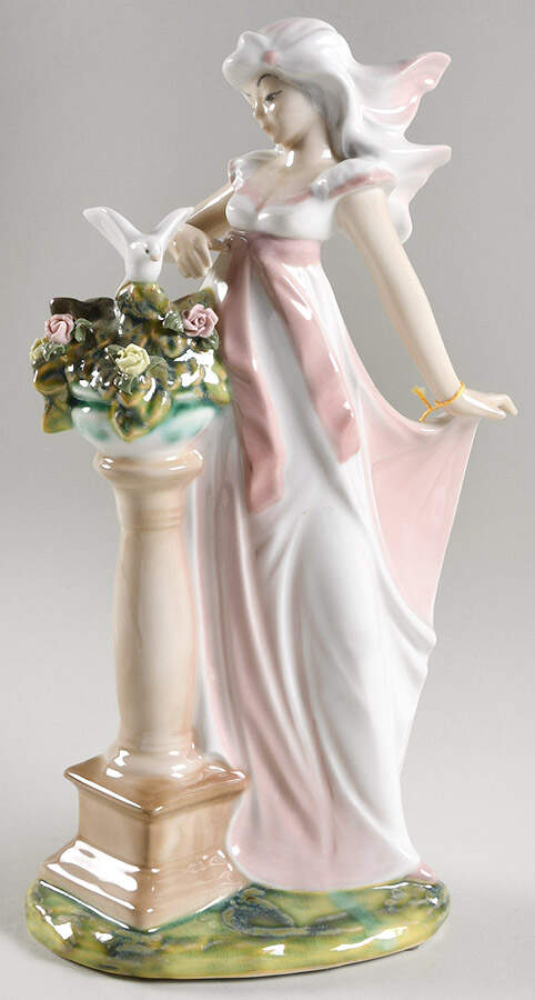 Tengra Figurines Girl With Dove On Flowers - No Box by Tengra-Spain-1